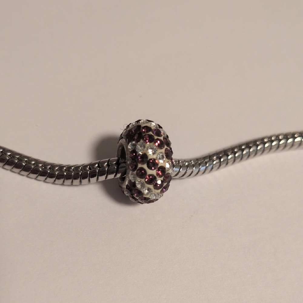 Silver and Purple Rhinestones‎ Charm for Pandora Style Bracelet